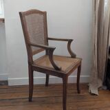 Antique Louis XVI style armchair in wood and caning