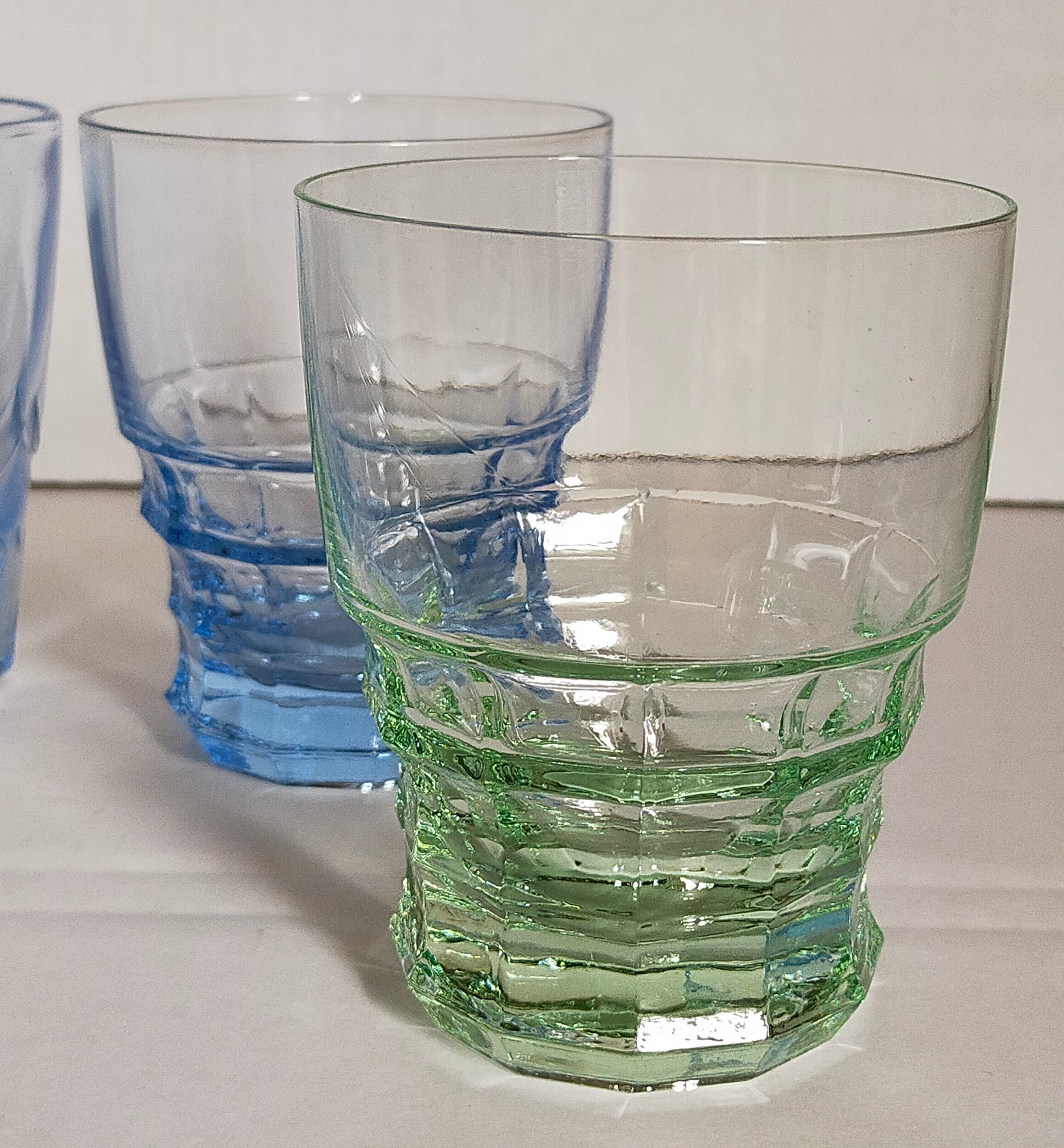 Nine colored art-deco glasses 40s