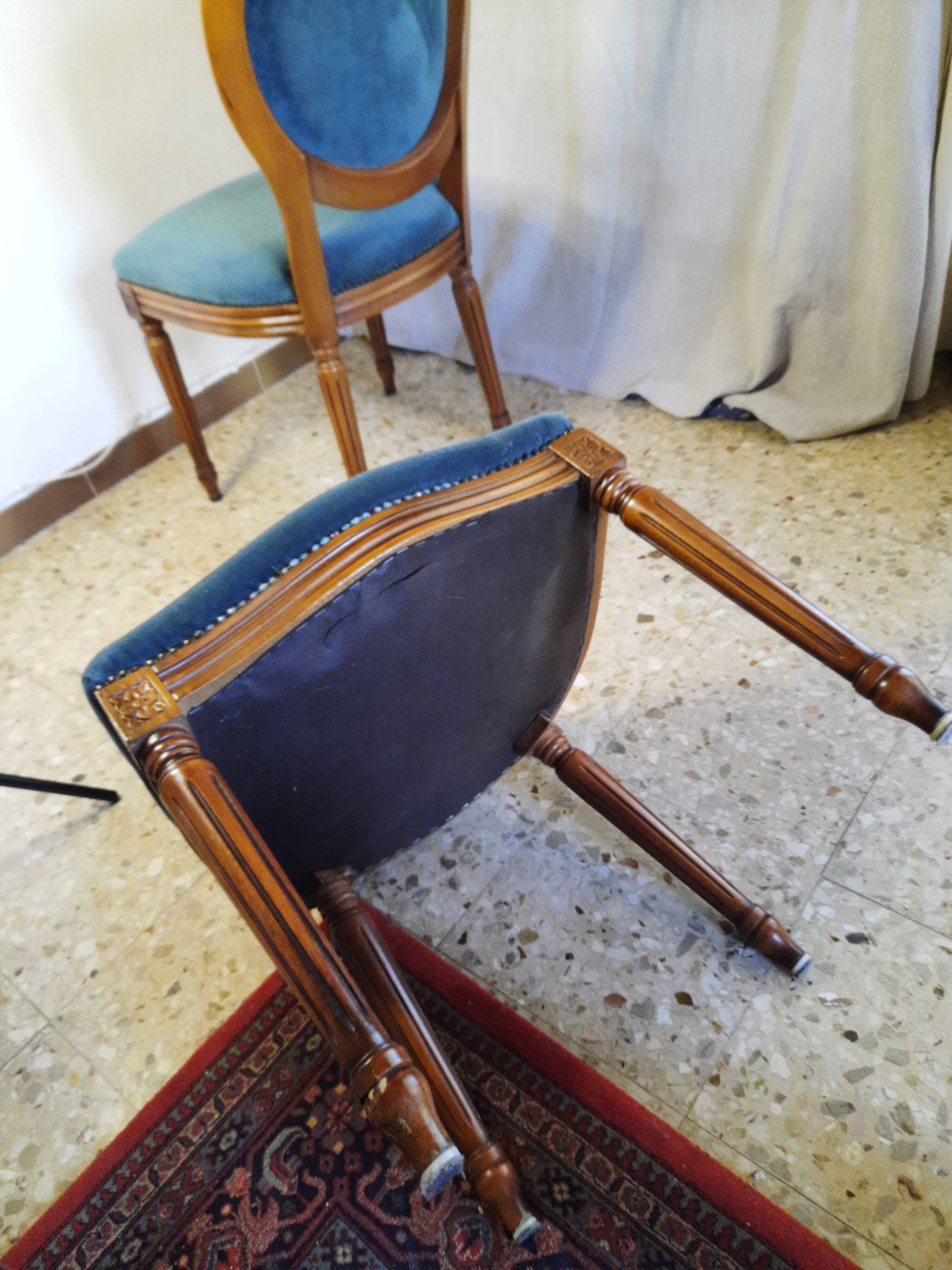 Pair of blue velvet medallion chairs