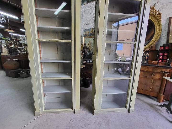 Magnificent pair of green painted fir bookcase display cabinet early 20th century