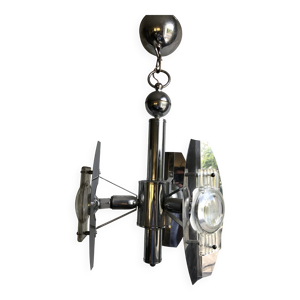 Lustre vintage en inox et verre