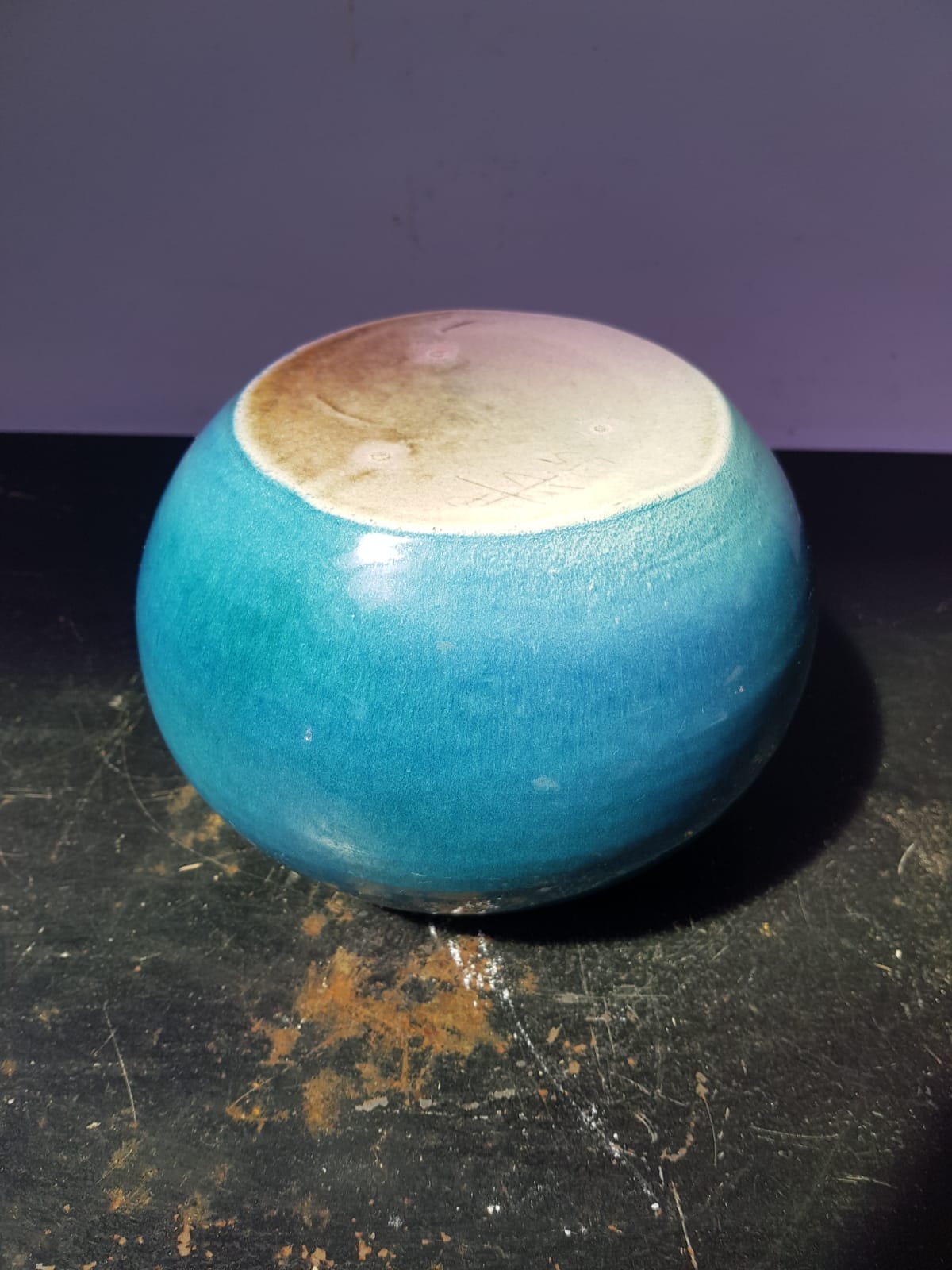 Old vase ball ceramic blue 70s vintage decoration