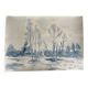 Tableau Aquarelle signé monochrome blue jeans « la forêt bleue »