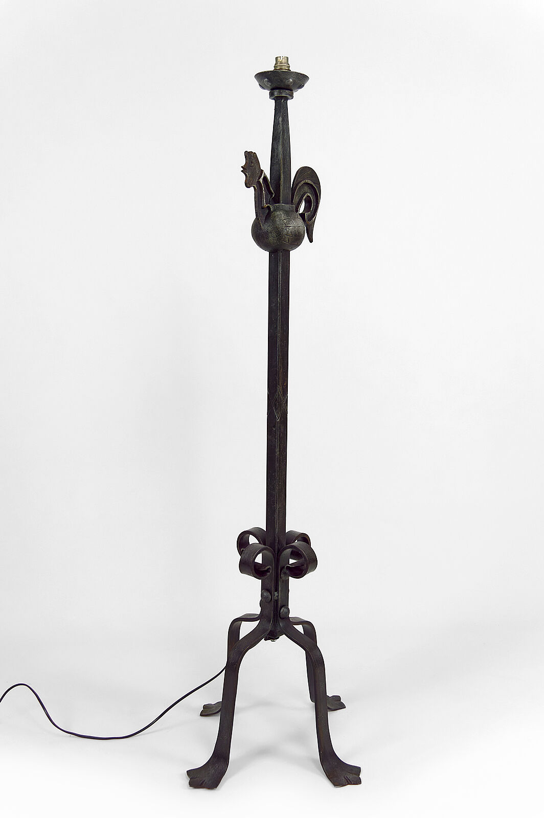 Floor lamp with wrought iron rooster by Jean Touret for the Ateliers Marolles, circa 1950