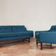 Norwegian living room set in blue fabric, vintage scandinavian 1960s