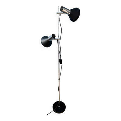 Lampadaire vintage noire des années 50 avec deux spots en aluminium.