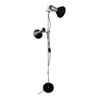 Vintage black mid-century floor lamp with two aluminium spots