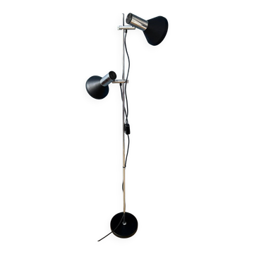 Vintage black mid-century floor lamp with two aluminium spots