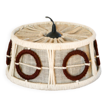 Suspension ronde en laine à motifs géométriques, Beige, Design, 1970