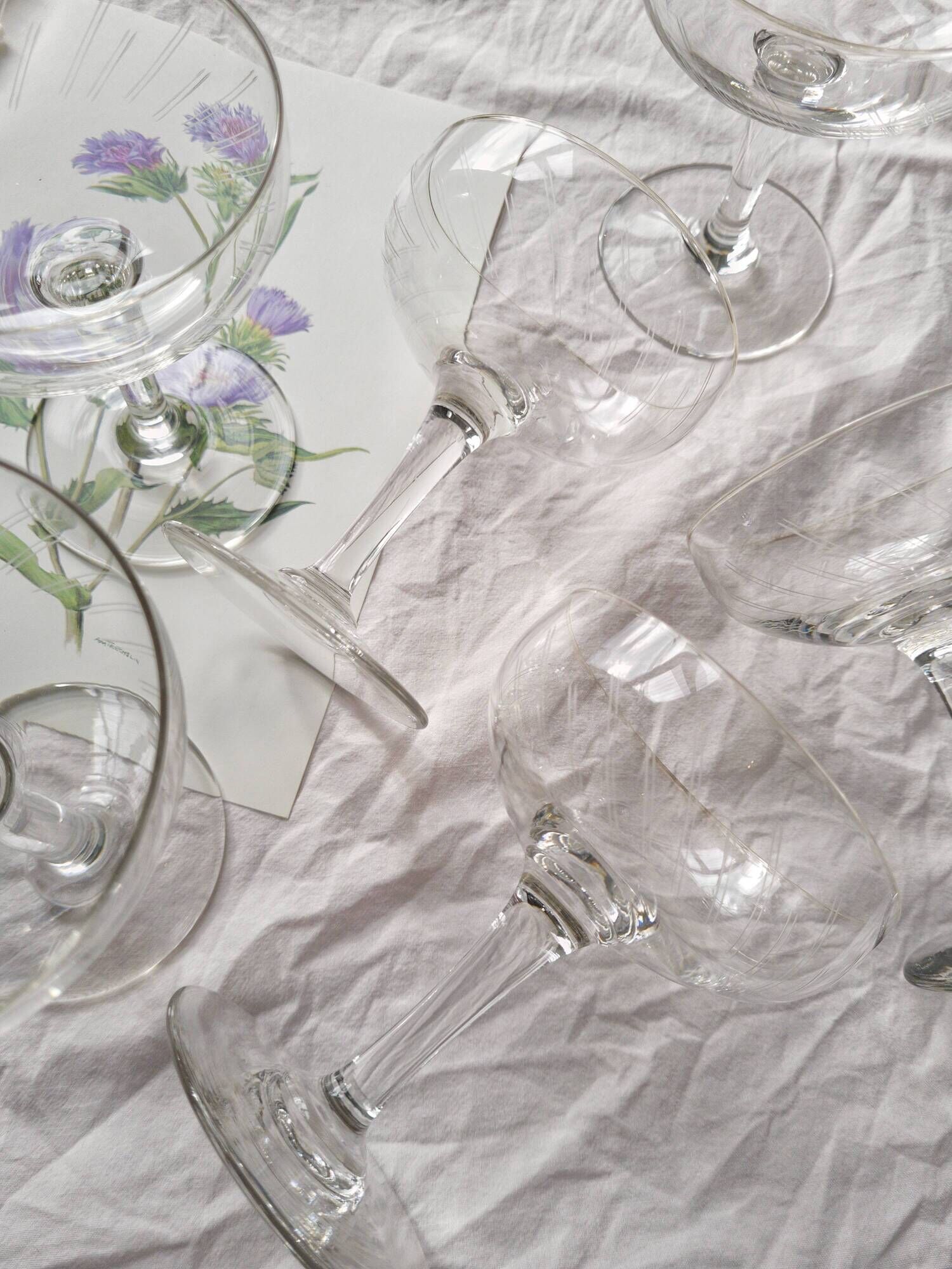 Set of 7 glasses of crystal champagne 1940s