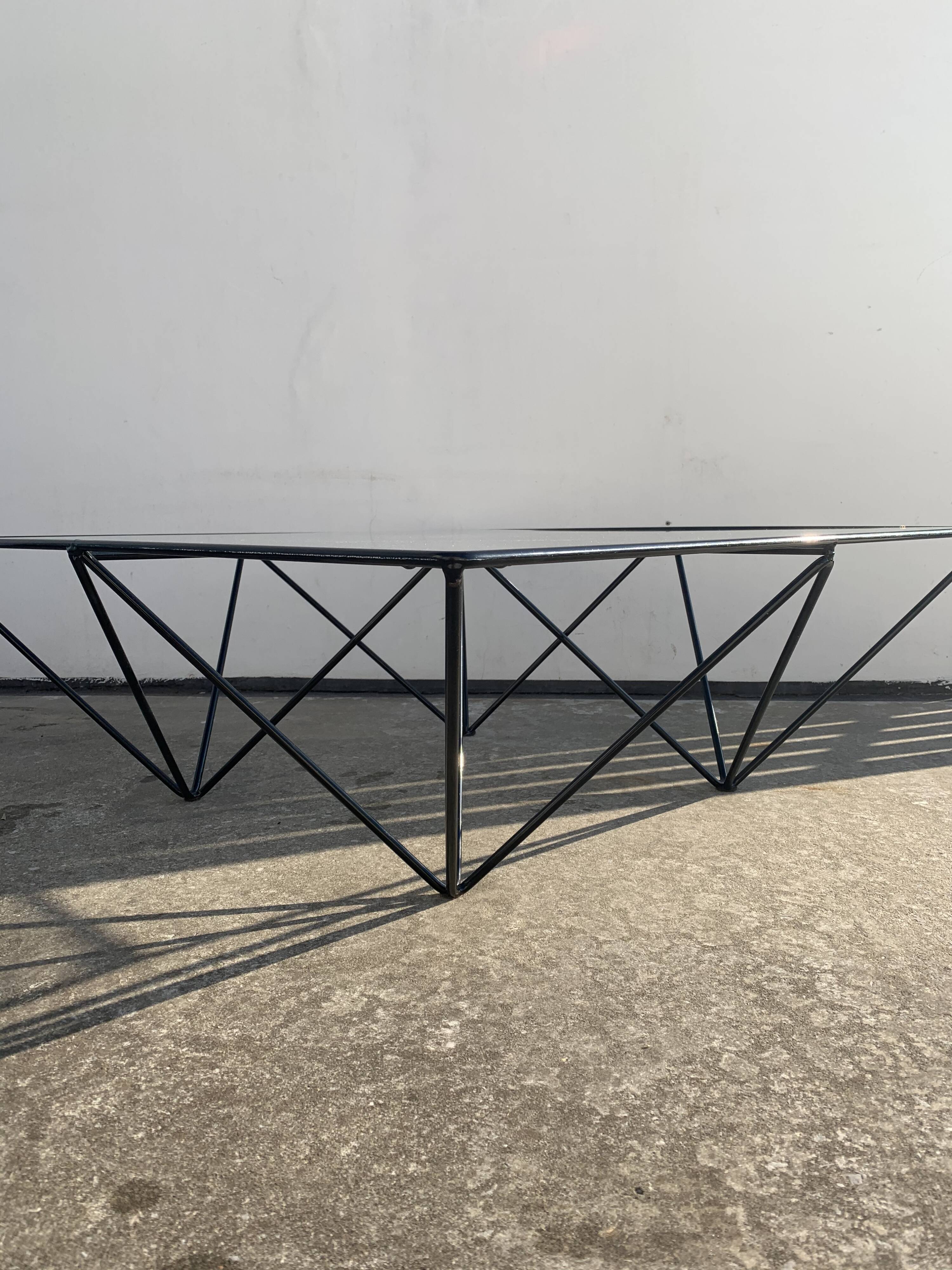 Square coffee table in black tubular steel, 1980