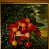 Oil painting on canvas Crystal with a bouquet of cherries by D. Obeniale 1950