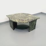 Vintage square coffee table with 2 green marble and smoked glass tops