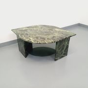 Vintage square coffee table with 2 green marble and smoked glass tops