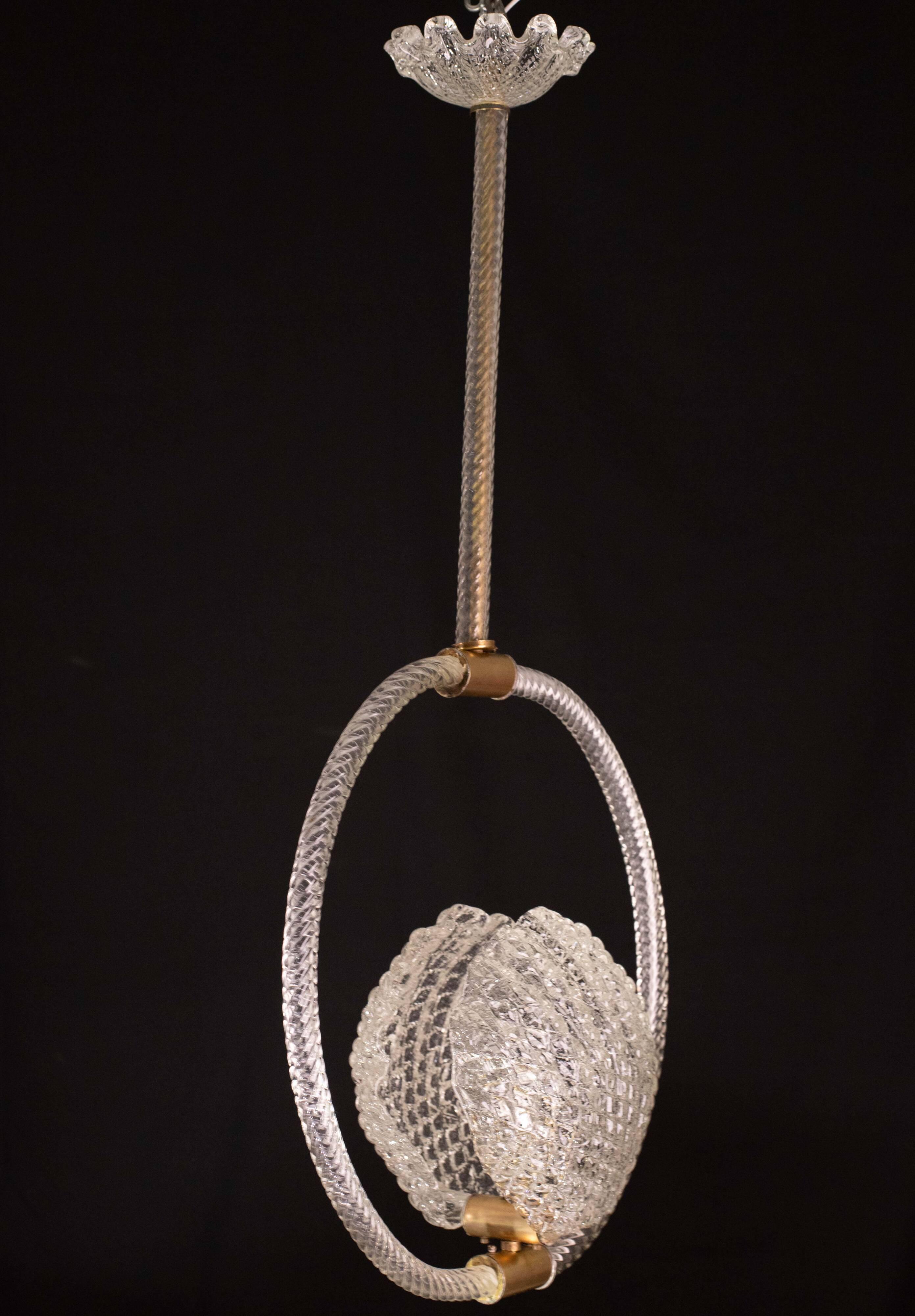 Midcentury Shell Trasparent Murano Glass Chandelier by Barovier e Toso, 194