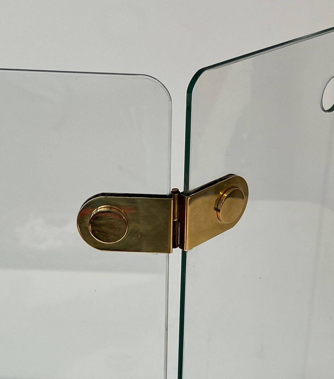 Three-Panel Folding Fire Screen with Clear Glass and Brass Hinges Ova