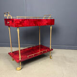 Rare Italian lacquered goatskin / parchment serving bar cart by Aldo Tura, 1960s
