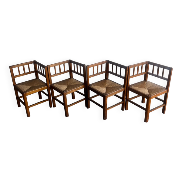 Set of 4 brutalist oak armchairs, 1950s
