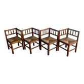 Set of 4 brutalist oak armchairs, 1950s