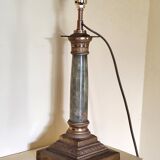 Corinthian column lamp base in green onyx and bronze