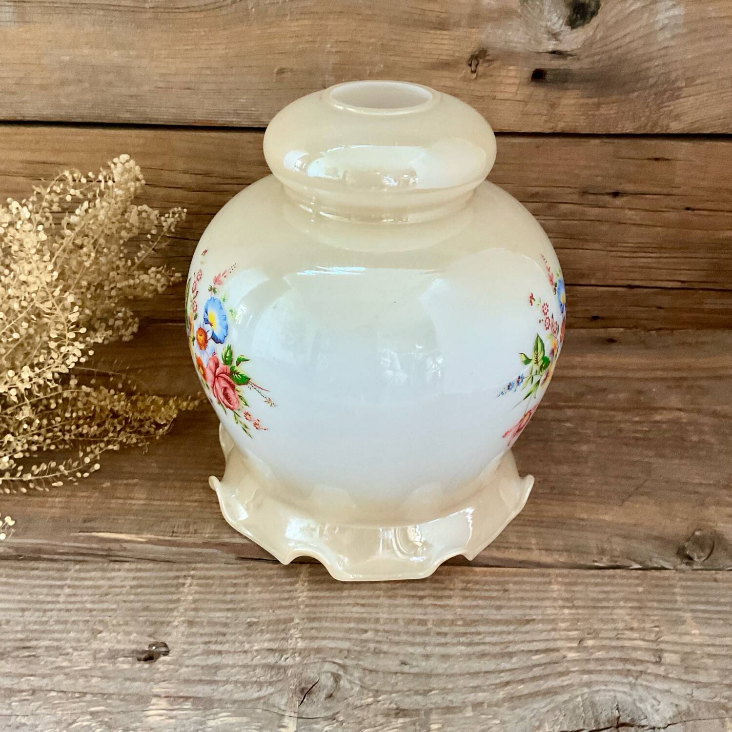 Opaline glass globe pendant light with flowers