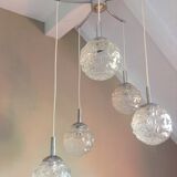 Suspension cascade with five globes and chrome metal / vintag years 60-70