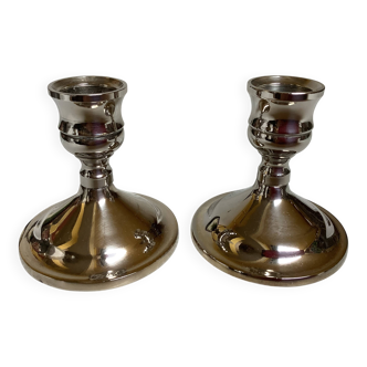 Pair of small silver metal candlesticks England