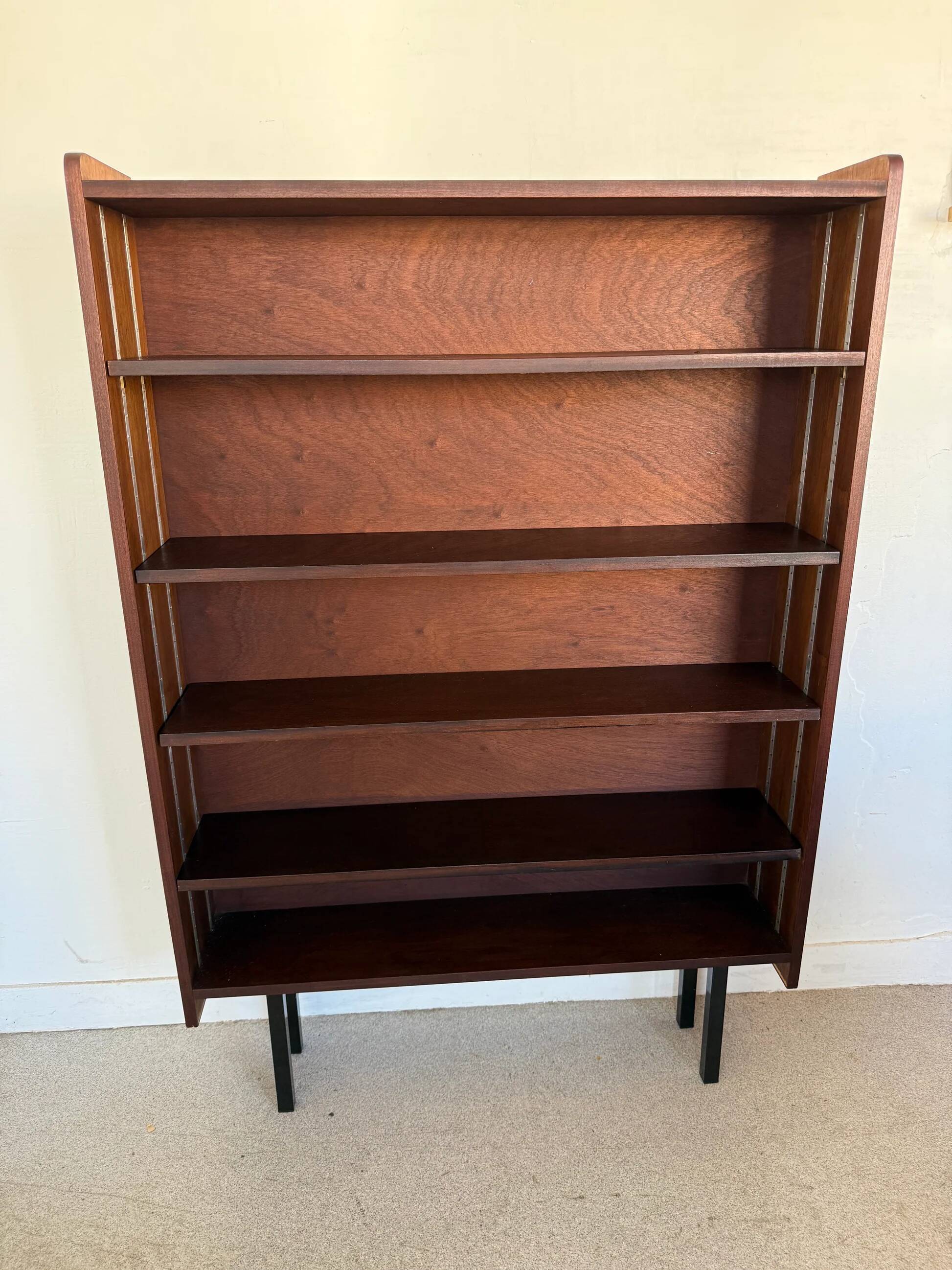 Vintage veneer bookcase with metal legs