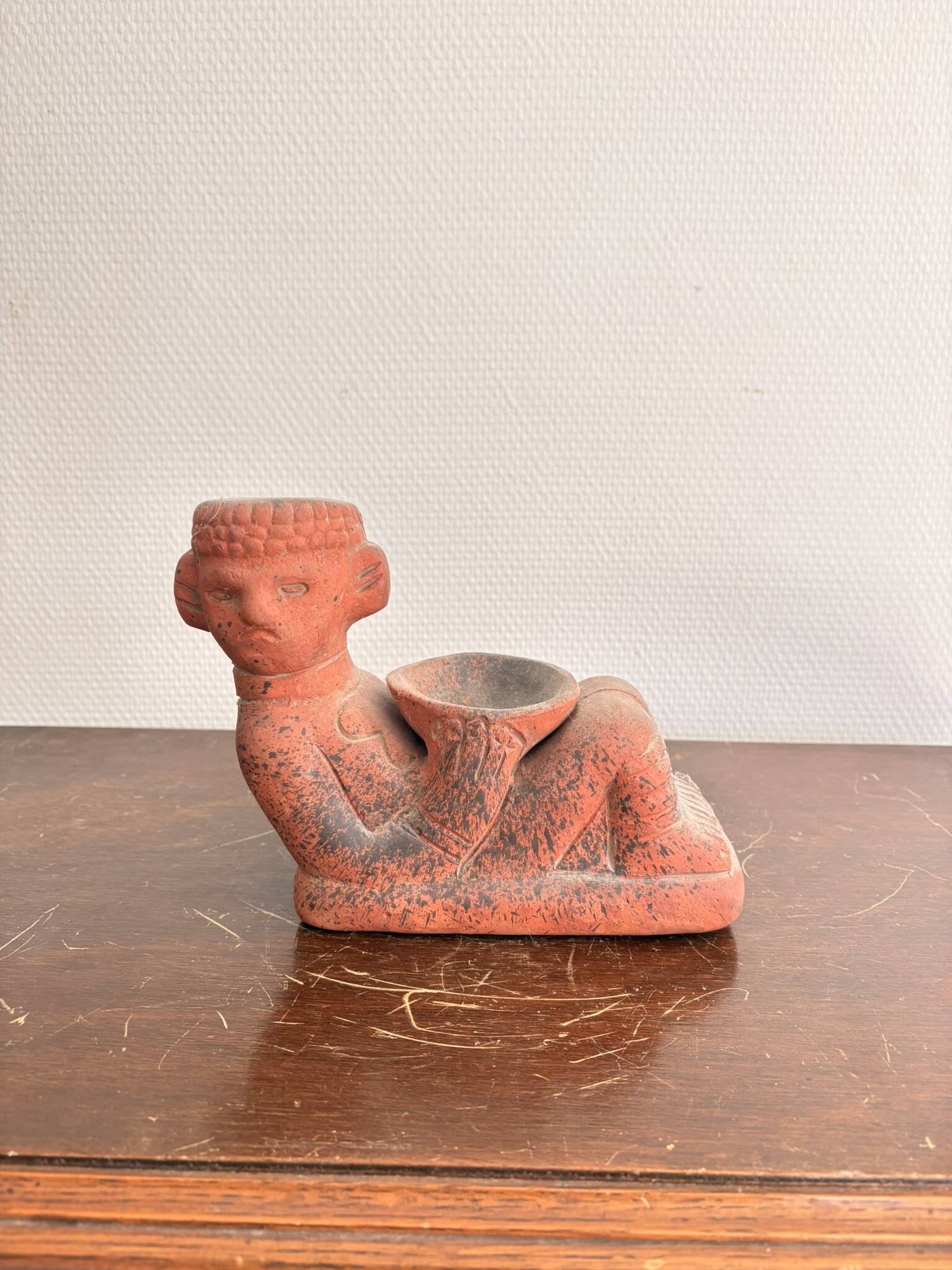 Ancient Chac Mool Sculpture Pre-Columbian Maya Toltec Terracotta Pottery