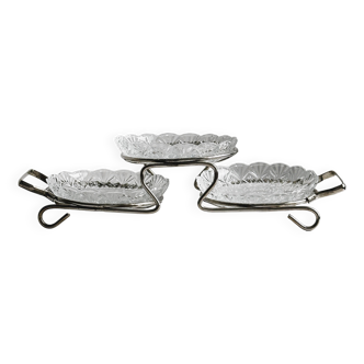 Metal and crystal server, crystal ramekins.