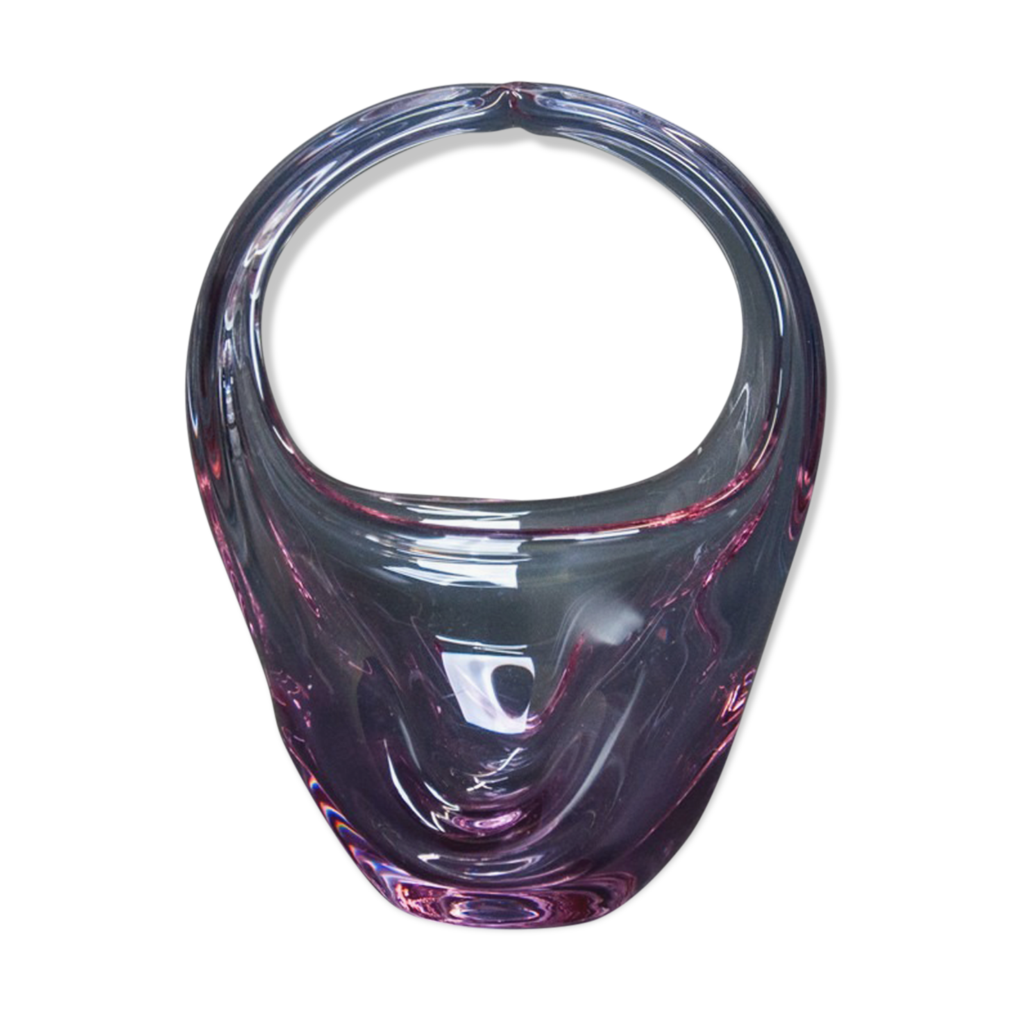 Pink bohemian glass basket, Czechoslovakia, 1960s