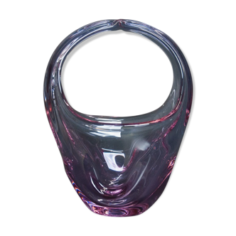 Pink bohemian glass basket, Czechoslovakia, 1960s