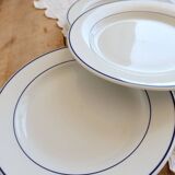 4 vintage flat plates porcelain Pyroblan Sarreguemines - Blue rim