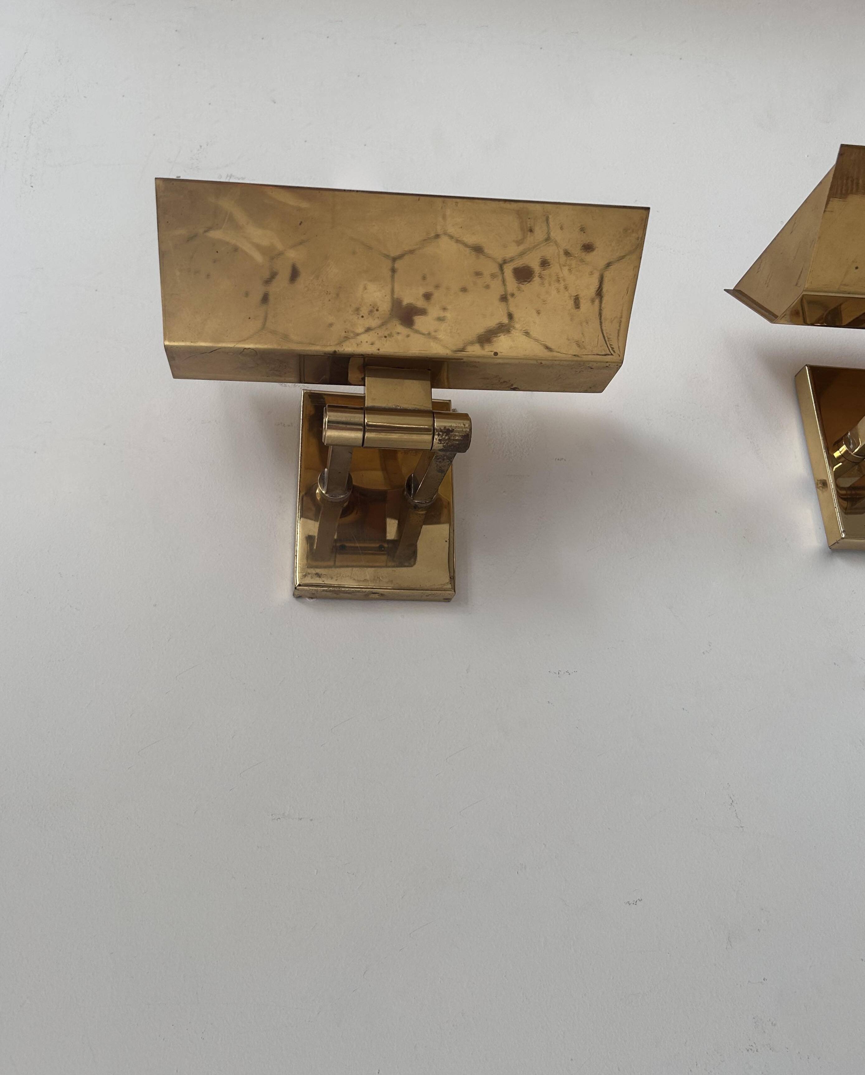 Pair of vintage adjustable wall lights, solid brass, Italy 1970