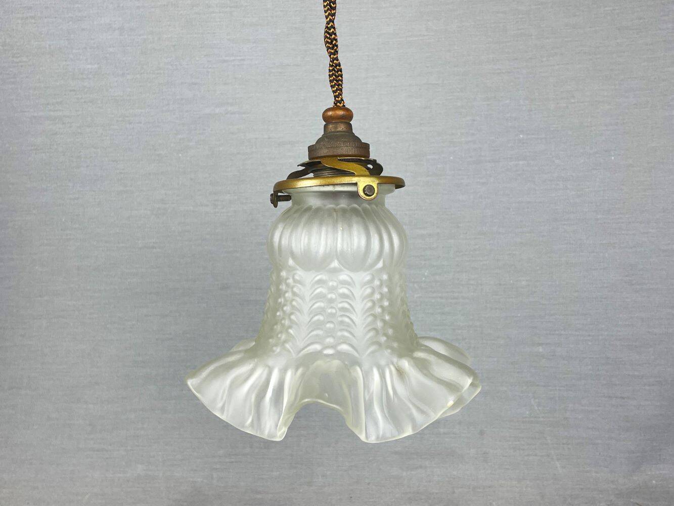 French mid century frosted glass tulip hanging lamp, 1950s