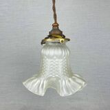 French mid century frosted glass tulip hanging lamp, 1950s