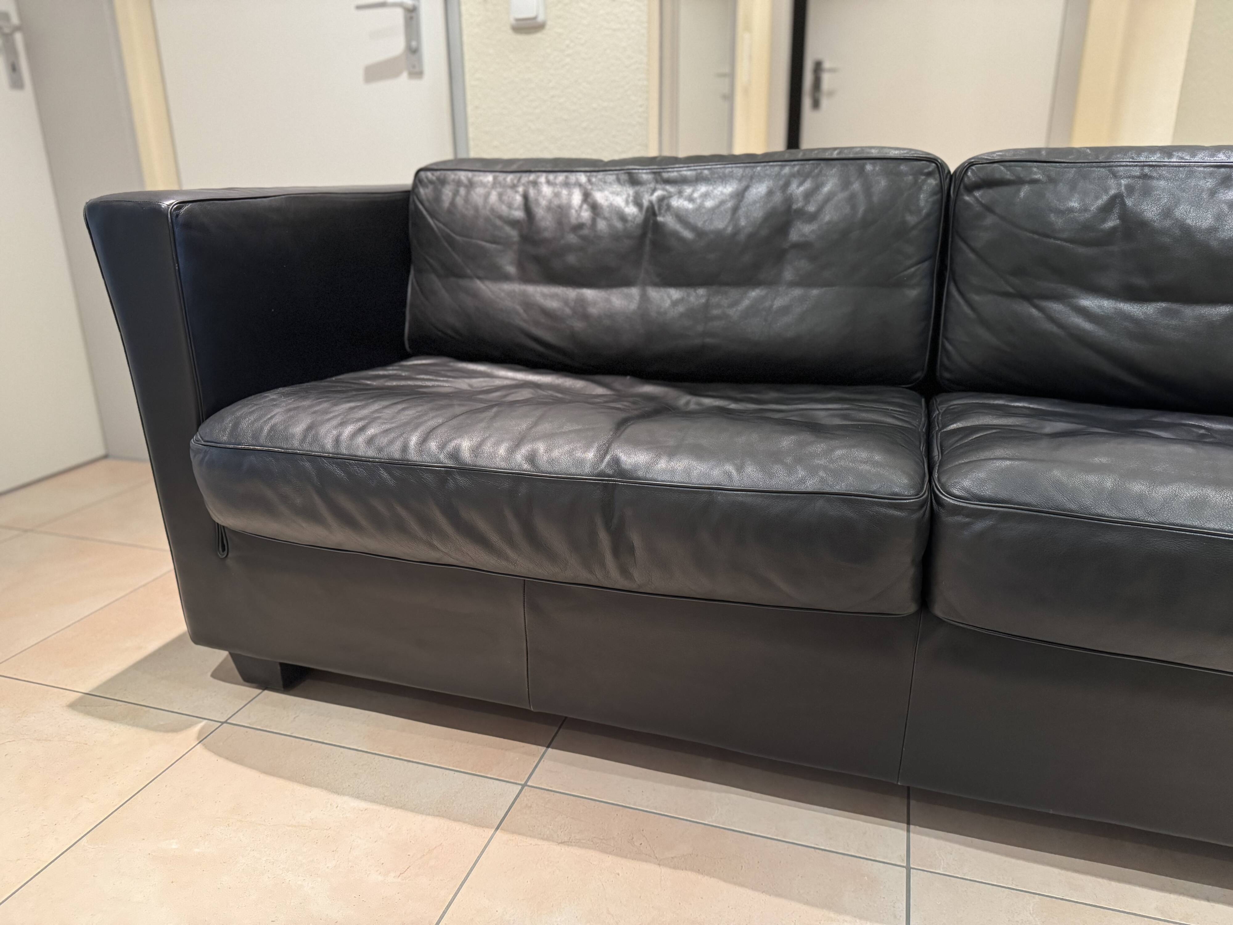 Black leather sofa by Sede – Design by Andrée Putman – 1990s