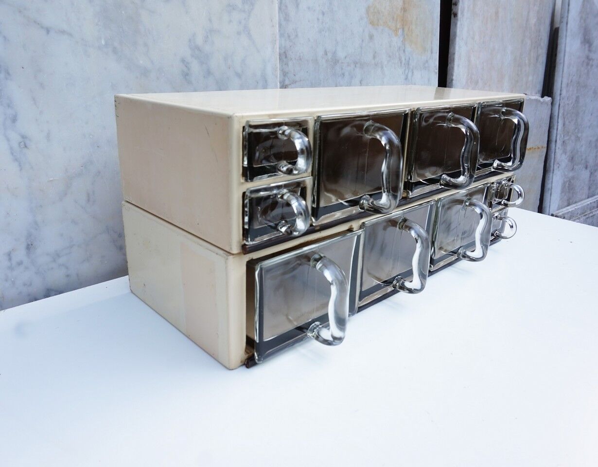 Vintage wood and glass kitchen container cabinets, set of 2