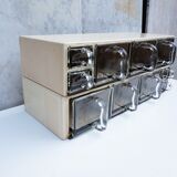 Vintage wood and glass kitchen container cabinets, set of 2