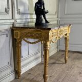 Louis XVI Console in Gilded Wood, Grey Ardennes Marble, 18th Century