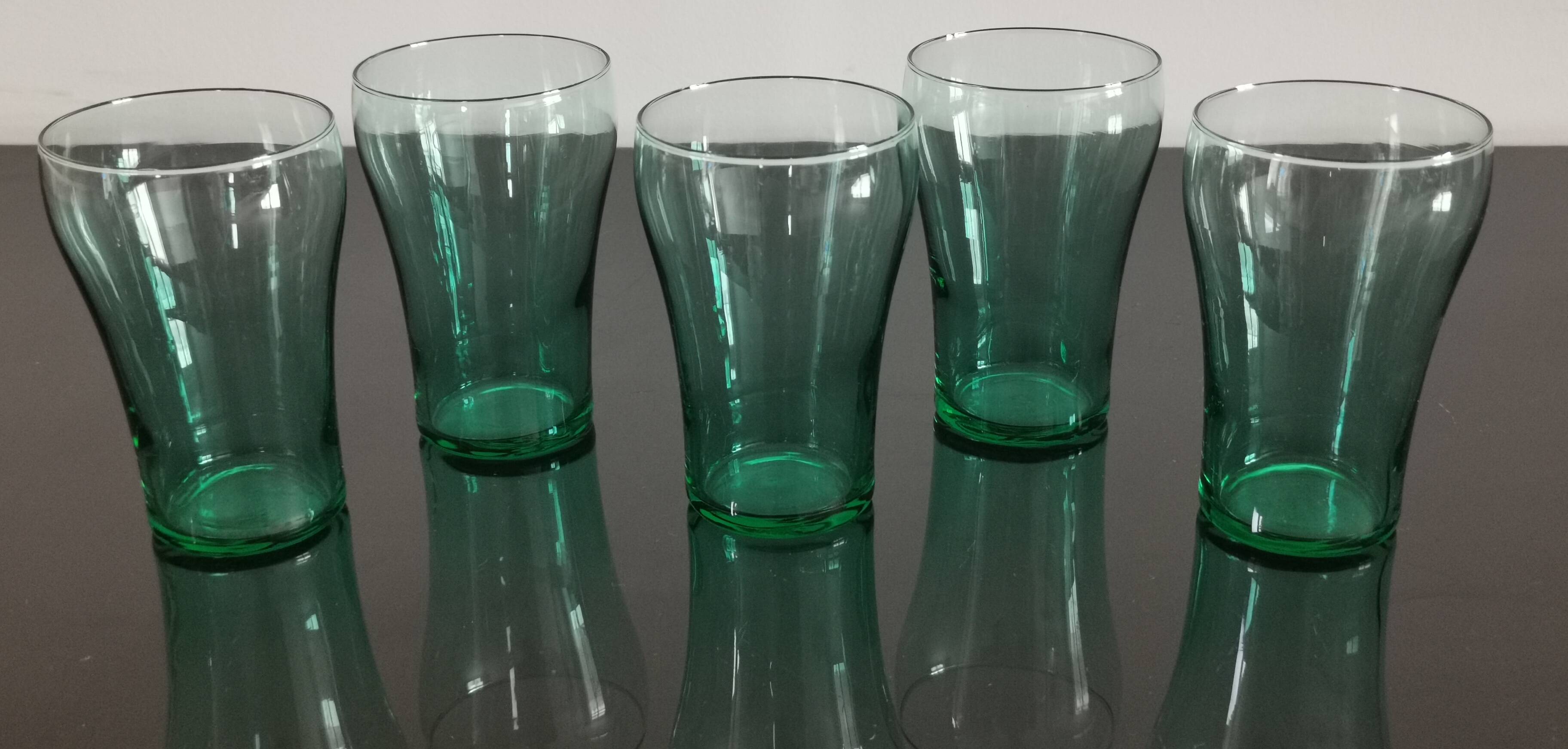 5 old vintage emerald green glasses