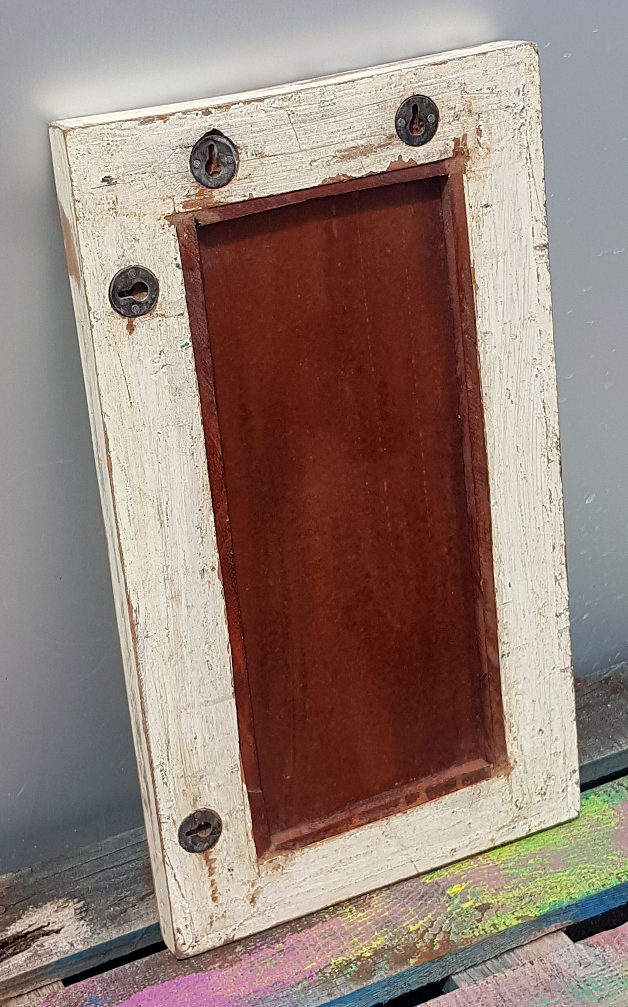 Mirror white wood old teak patina 34x4x58cm