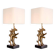 Pair of patinated brass table lamps with black granite base.