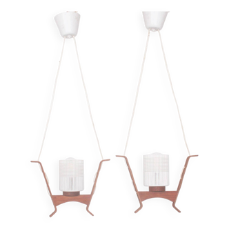 Paire de petits suspension  Scandinaves en teck et verre 1970