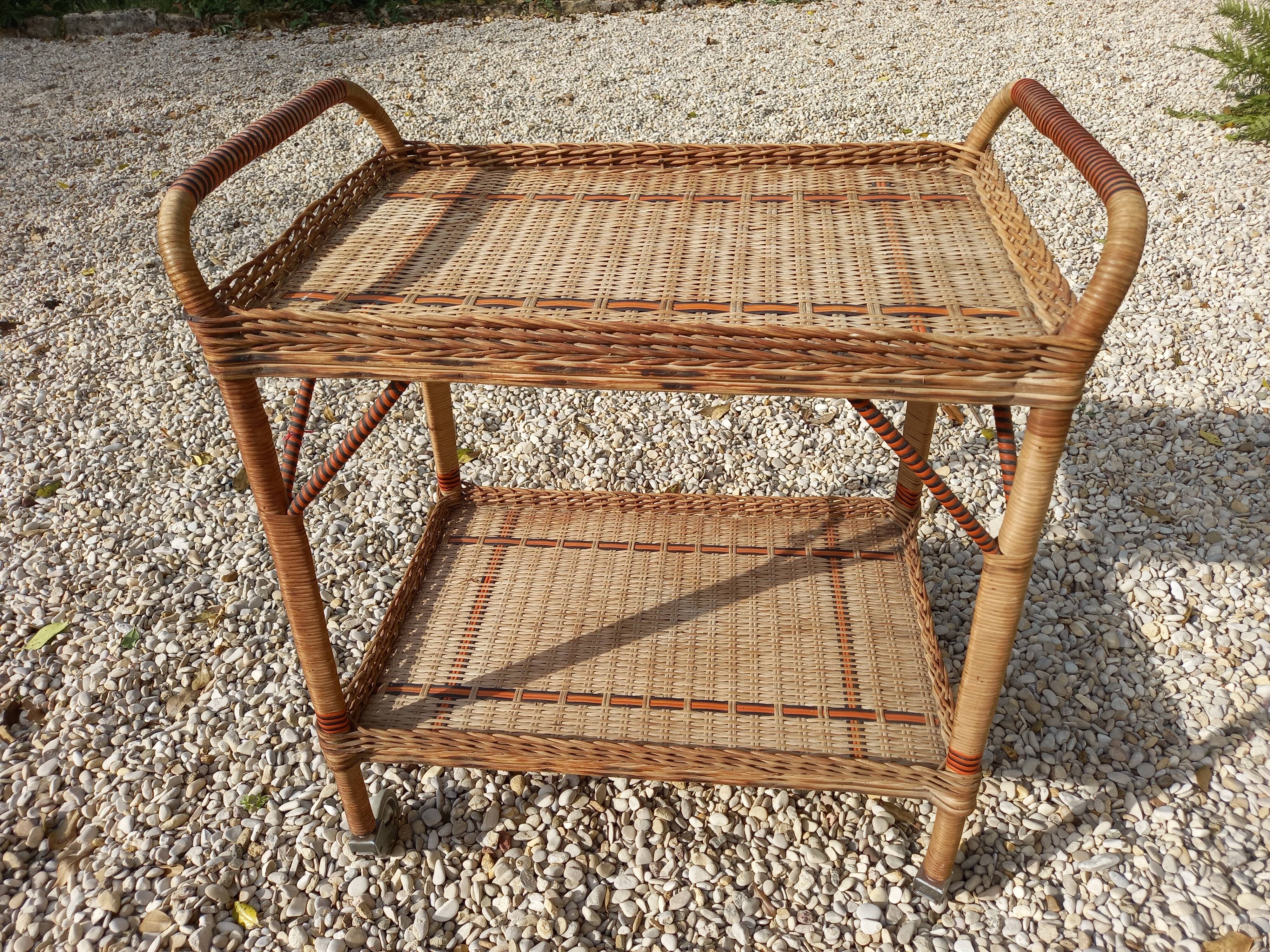 Vintage rolling service 50 rattan