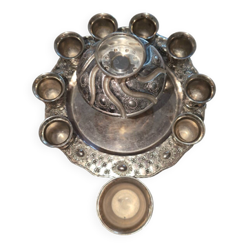 Kiddush Fountain Judaica Silver-Plated Engraved Shabbat Service 8 Cups