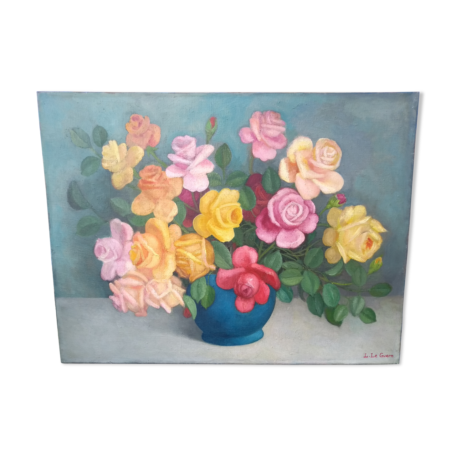 Painting bouquet of flowers by Lucien Le Guern