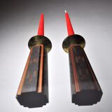 Pair of "David" candlesticks in olive wood, Handcrafted in Israel, 1960