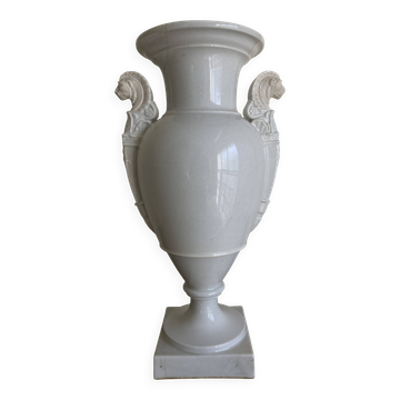 XXL white lion head neo-classical amphora vase from the Empire Consulate.