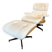 Fauteuil Lounge Eames et ottoman (version haute) avec coque en chêne blanc